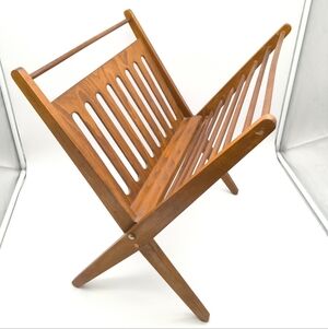 Vintage MCM Folding Wood Magazine Rack | Polish Mid-Century Design